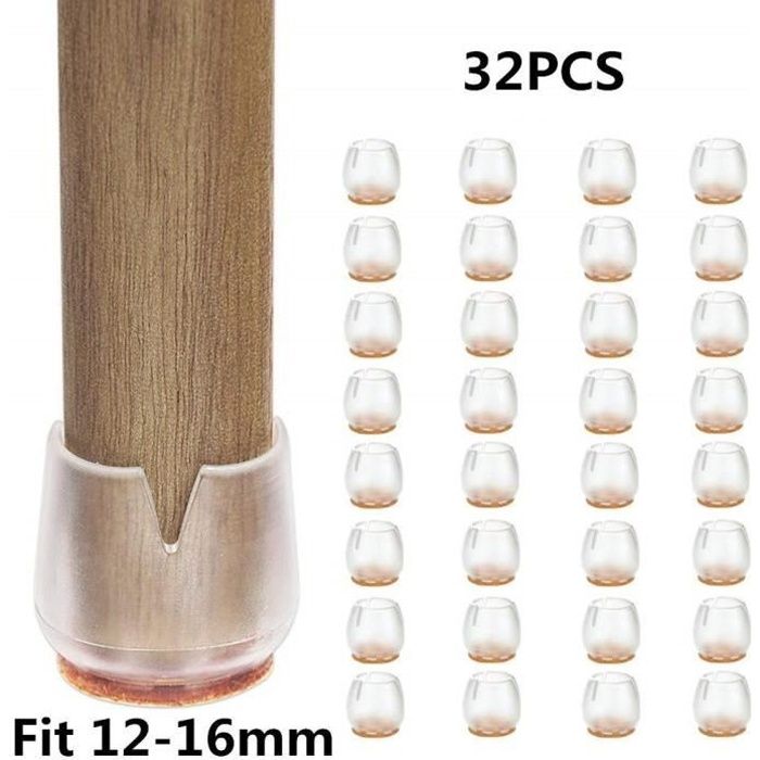 32 Silikon-stuhlbeinüberzüge Mit Kratzfesten Pads, Geeignet Für Runde Möbelbeine Mit 12-16 Mm Durchmesser, Aus Rutschfestem Filz.