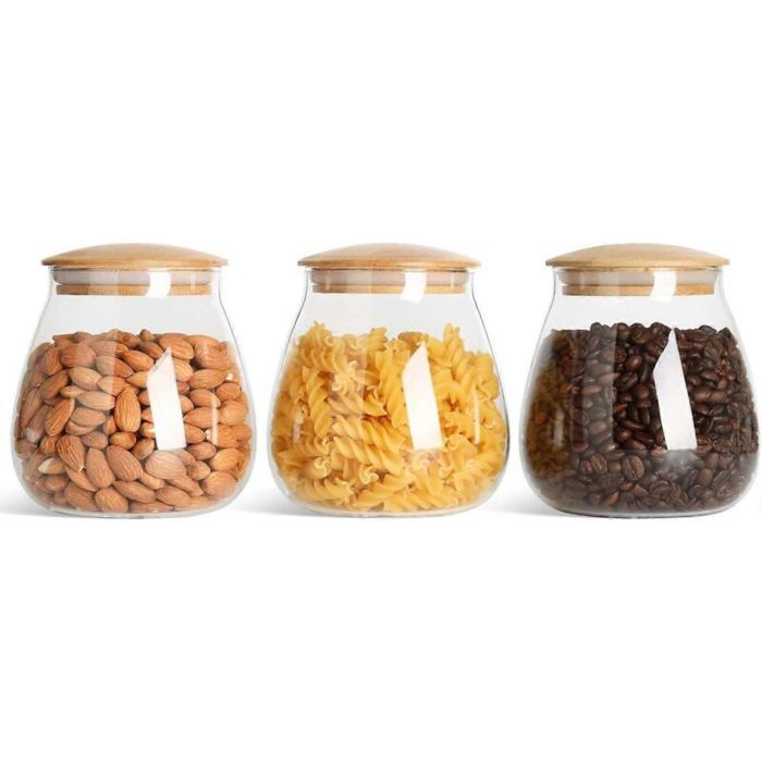800-ml-vorratsgläser Aus Luftdichtem Borosilikatglas Mit Bambusdeckeln Und Silikondichtungsringen. Spülmaschinenfest. 3er-set.