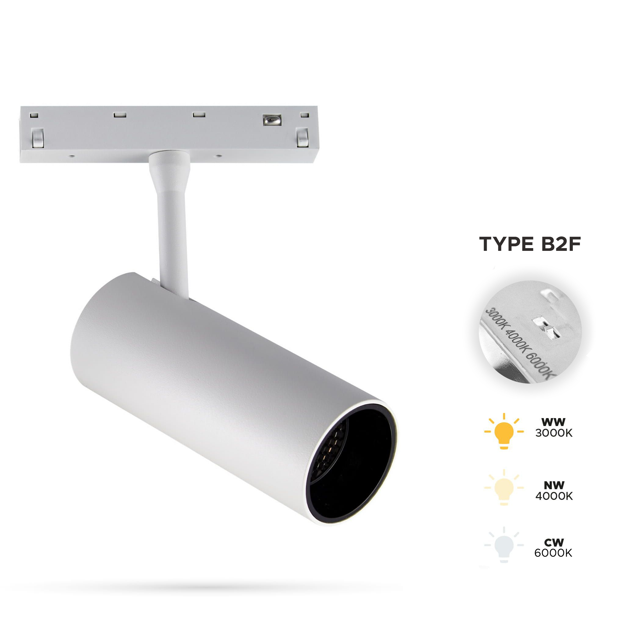 Weißer Led-schienenstrahler 30 W, 3 Cct, Typ B2f Für Smart Track Magnetschienen, 48 V Dc