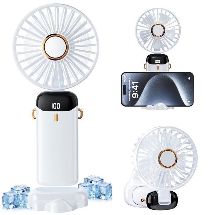 5-in-1-tragbarer Ventilator – Weiß – 2500 Mah – 5 Windgeschwindigkeiten – Folle – Leise