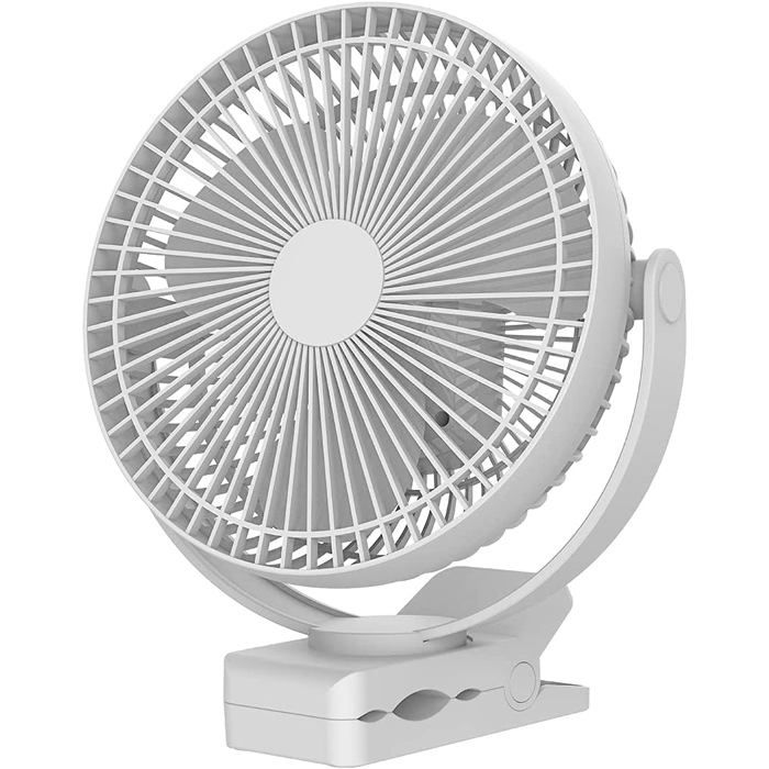 Tragbarer 20-cm-clipventilator, 10000-mah-akku, Usb-c-anschluss, 4 Windgeschwindigkeiten, 360°-drehung, Geräuschloser Betrieb (weiß)