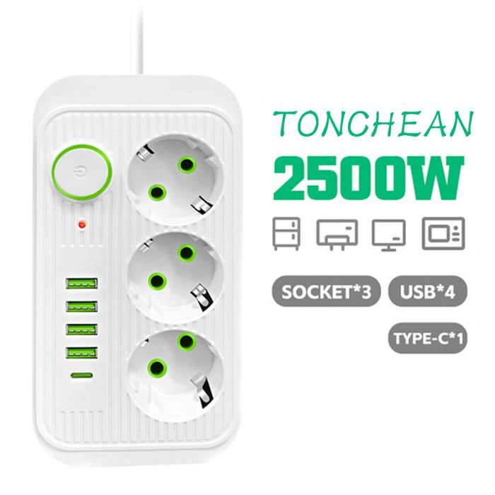 3-port-steckdosenleiste Mit 4 Usb-anschlüssen Und 1 Usb-c-anschluss, 8-in-1-multifunktionssteckdosenleiste, Geeignet Für Den Einsatz Zu Hause Und Im Büro, Weiß.