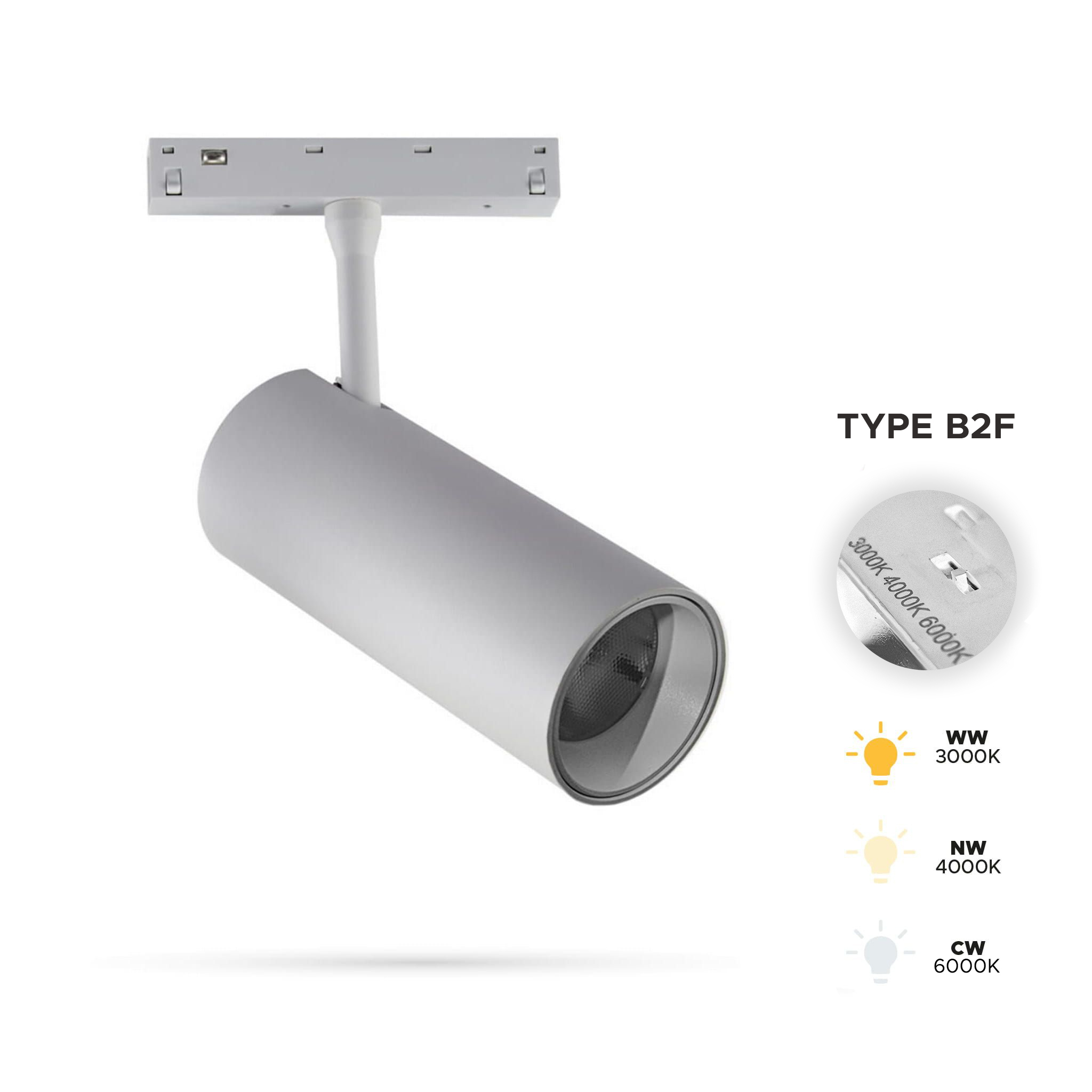Weißer Led-schienenstrahler 20 W 3cct Typ B2f Für Magnetschienen Smart Track 48 Vdc