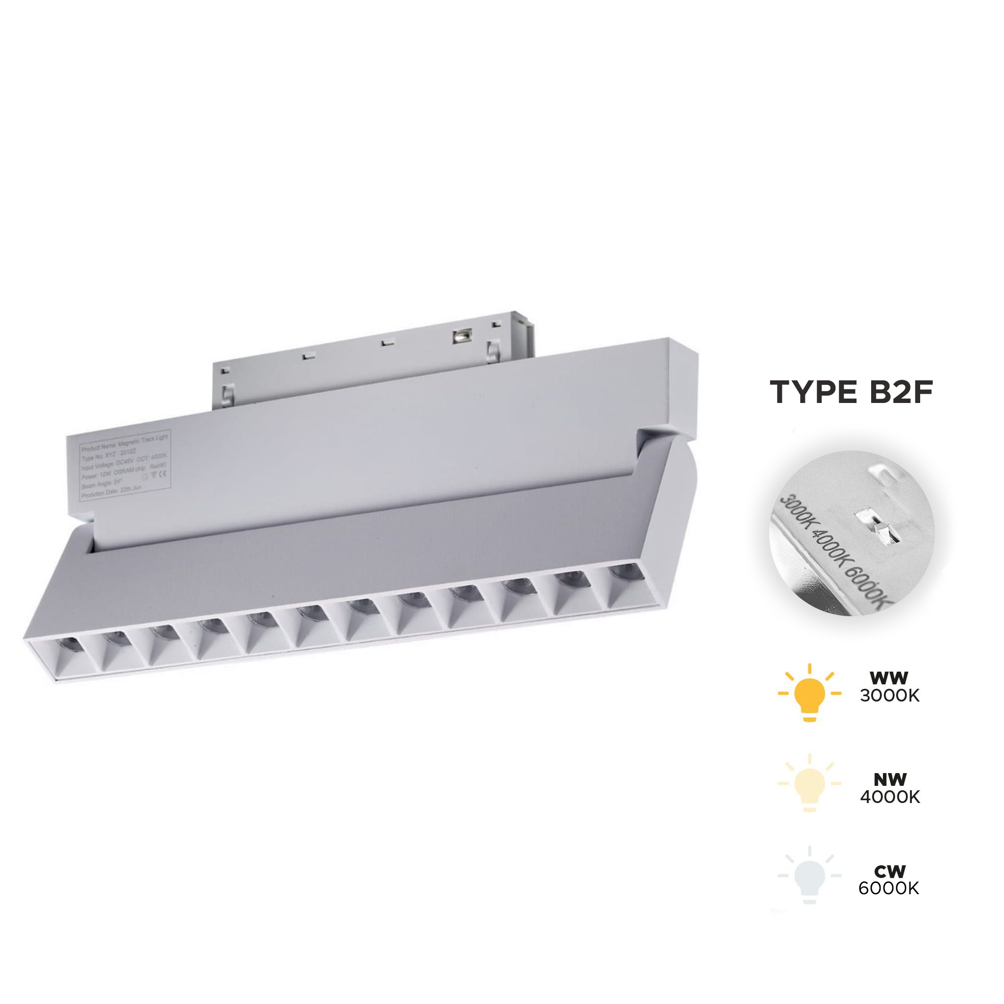 Weißer Led-linearstrahler, Verstellbar, 12 W, 3 Cct, Typ B2f, Für Smart Track Magnetschienen, 48 V Dc