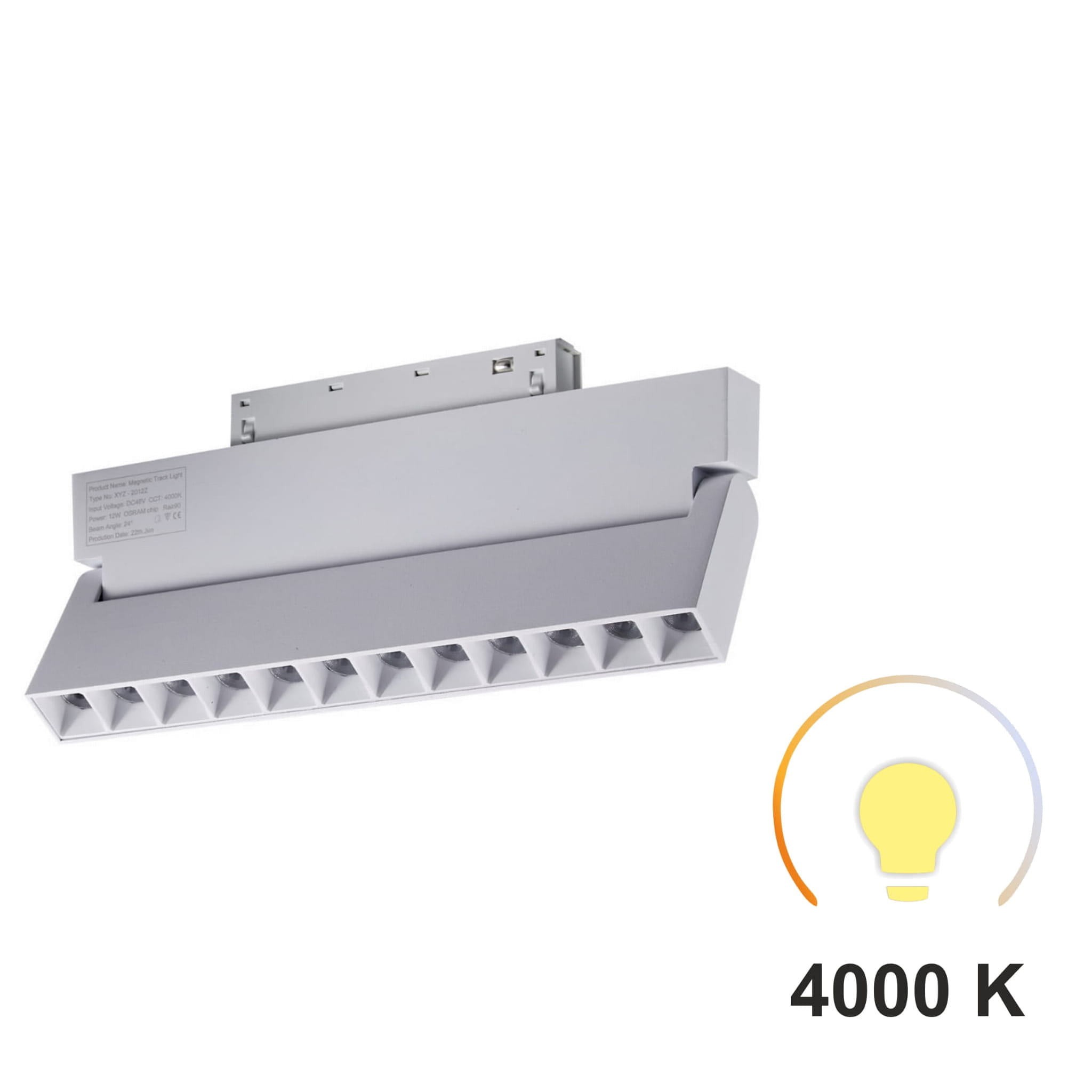 Linearer, Weißer Led-strahler, Einstellbar, 12 W, 4000 K, Neutralweiß, Für Magnetschienen, Smart Track 48 Vdc