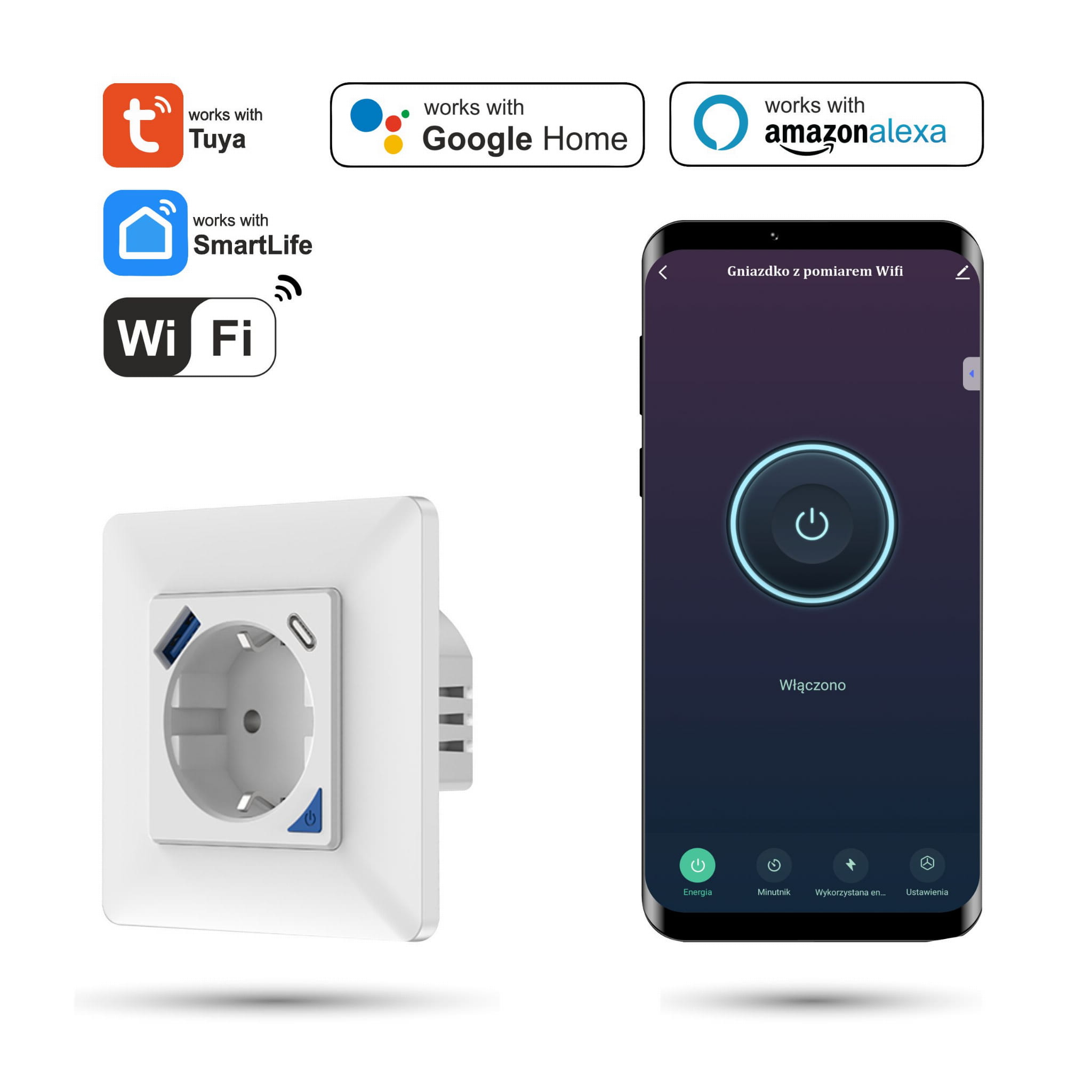 Tuya Wlan-steckdose 20w Ladegerät Usb-c Usb-a Energiemessung