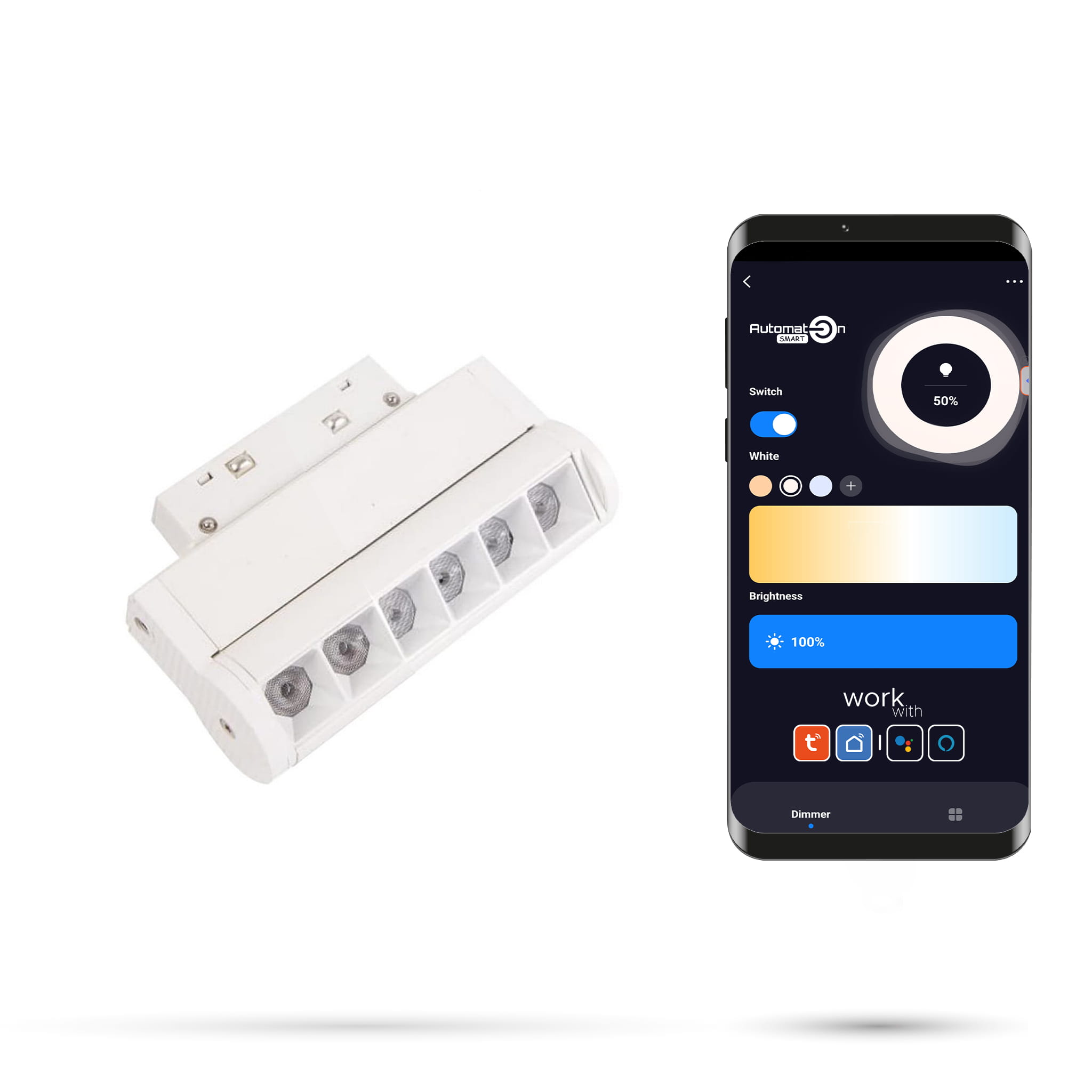 Weißer Led-linearstrahler Mit Wlan- Und Zigbee-funktion, Einstellbar, 6 W, Für Magnetschienen, Smart Track, 48 V Dc, 3000–5000 K, Dimmbar
