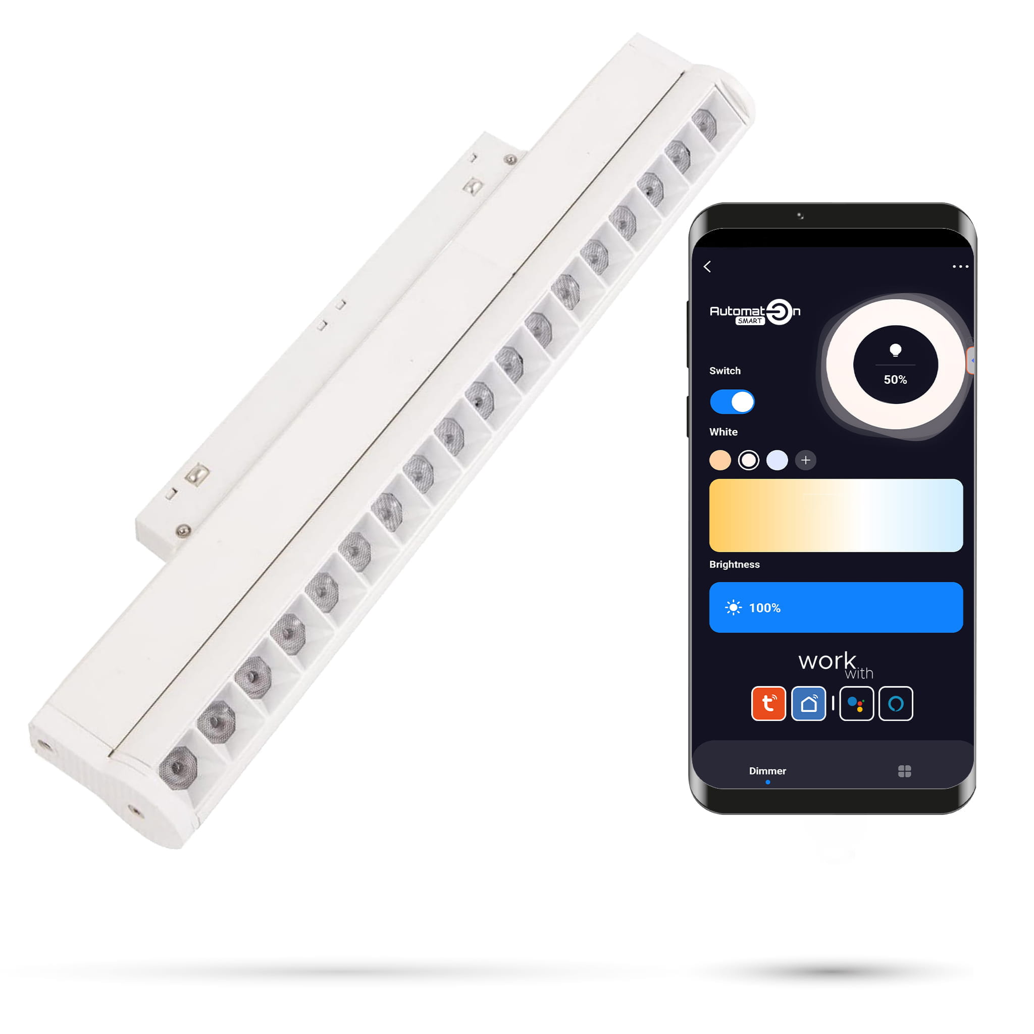 Weißer Led-linearstrahler Mit Wlan- Und Zigbee-funktion, Einstellbar, 18 W, Für Magnetschienen, Smart Track, 48 V Dc, 3000–6000 K, Dimmbar