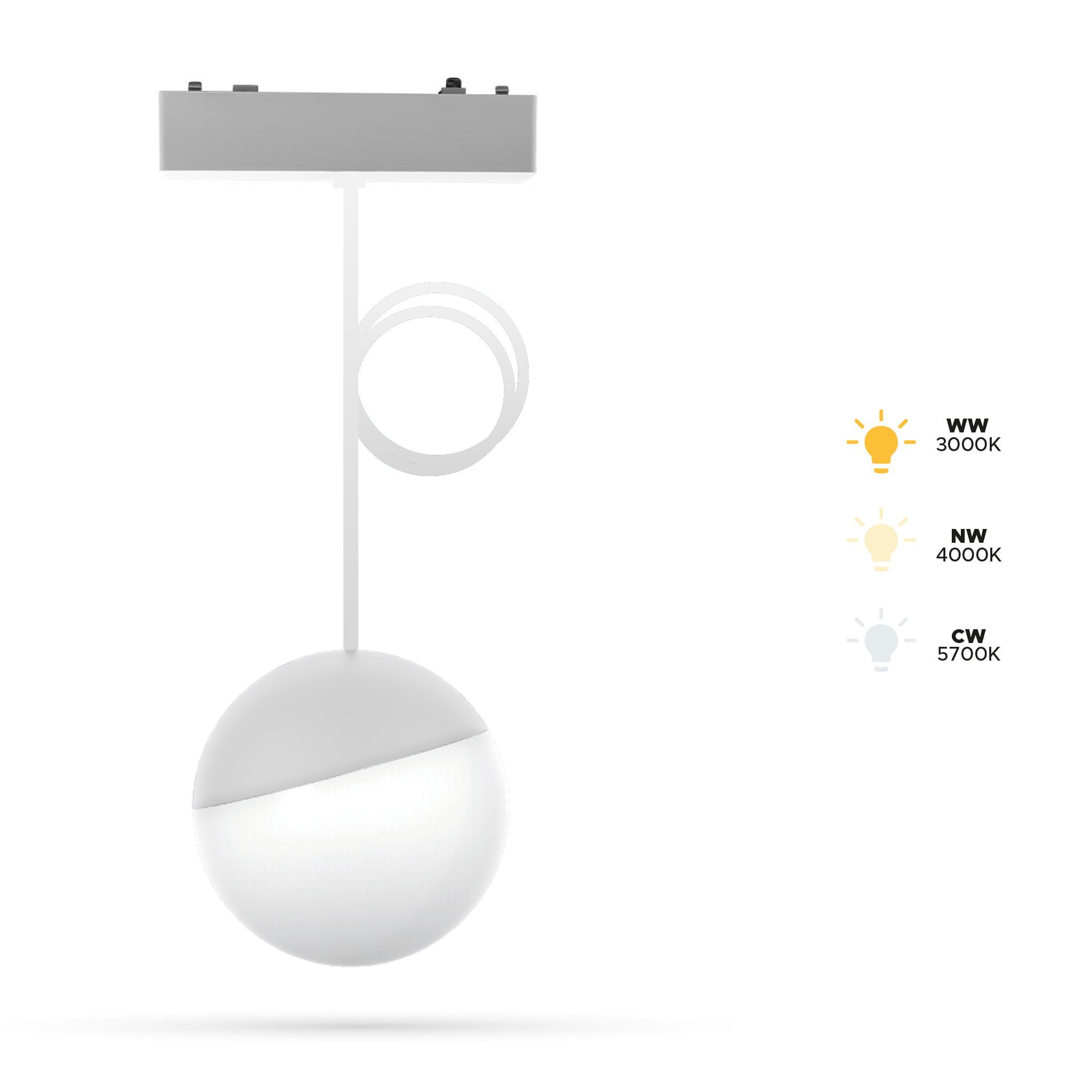 Weiße Kugel-pendelleuchte 6w Dy Für Magnetschienen Slim Track 48vdc 3cct 3000k, 4000k, 5700k