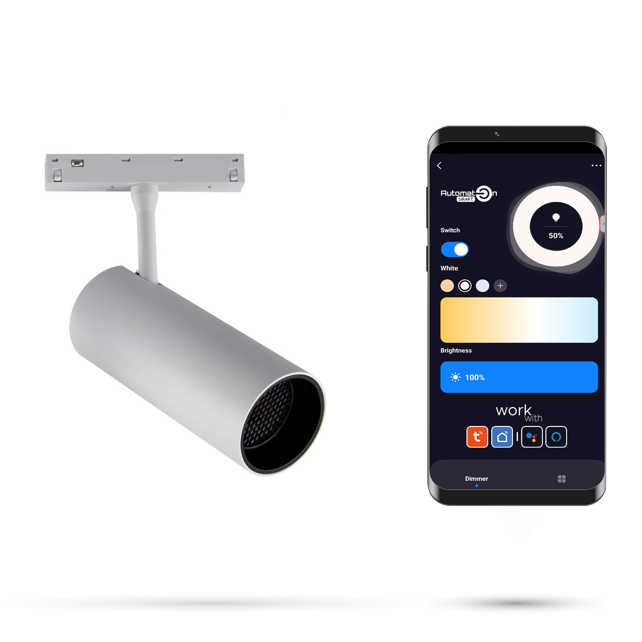Weißer Led-wlan-zigbee-schienenstrahler 12 W Für Magnetschienen Smart Track 48 Vdc 3000–5000 K Dimmbar