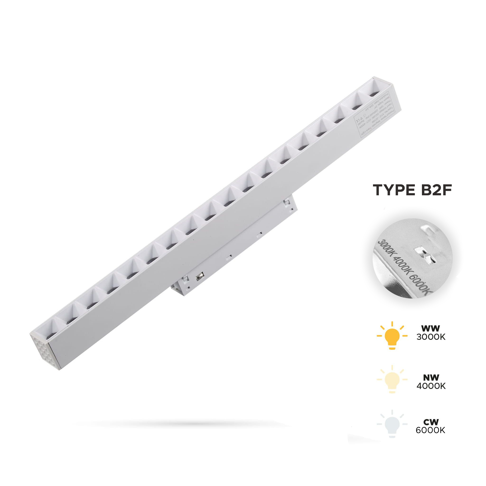 Linearer Strahler, Weiß, 18 W, 3 Cct, Typ B2f, Für Smart Track Magnetschienen, 48 V Dc