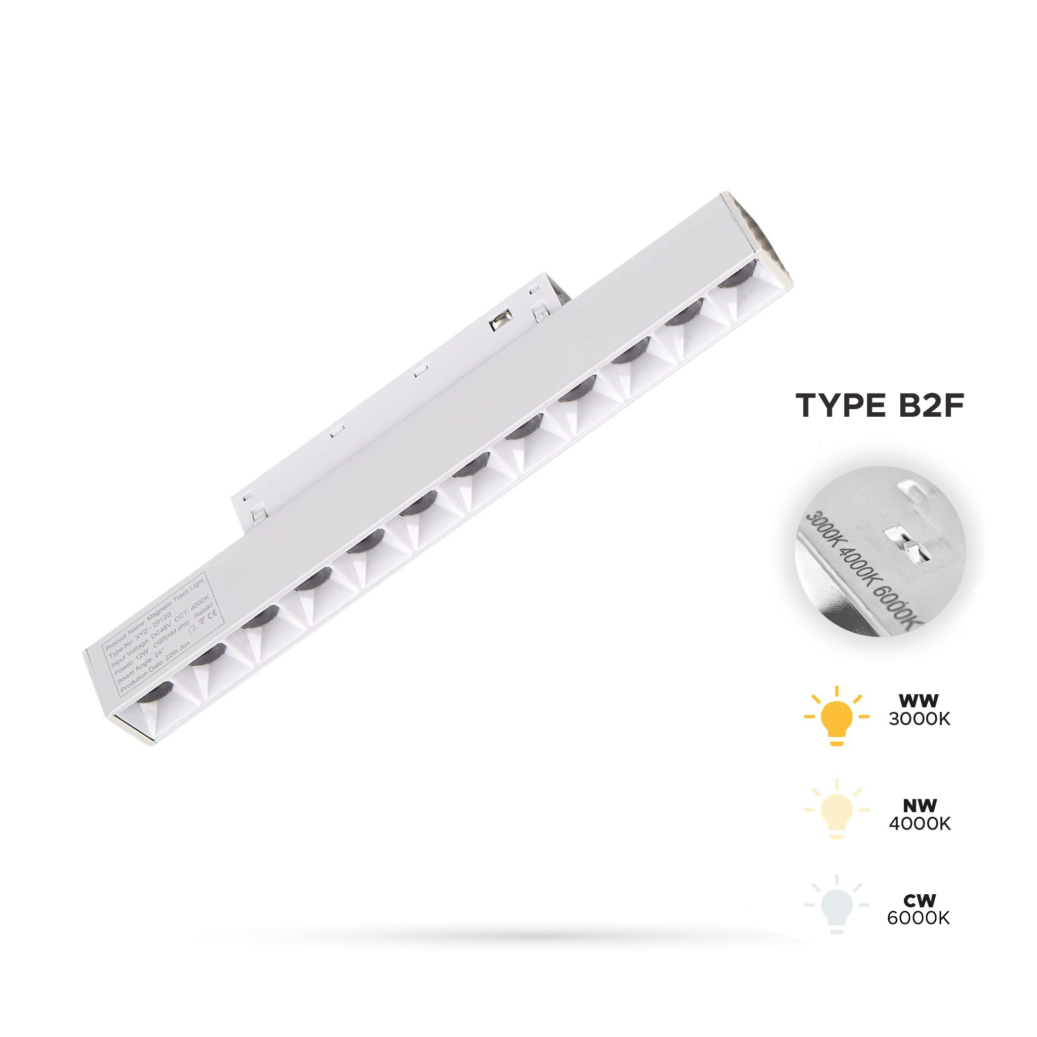 Linearer Strahler, Weiß, 12 W, 3 Cct, Typ B2f, Für Smart Track Magnetschienen, 48 V Dc