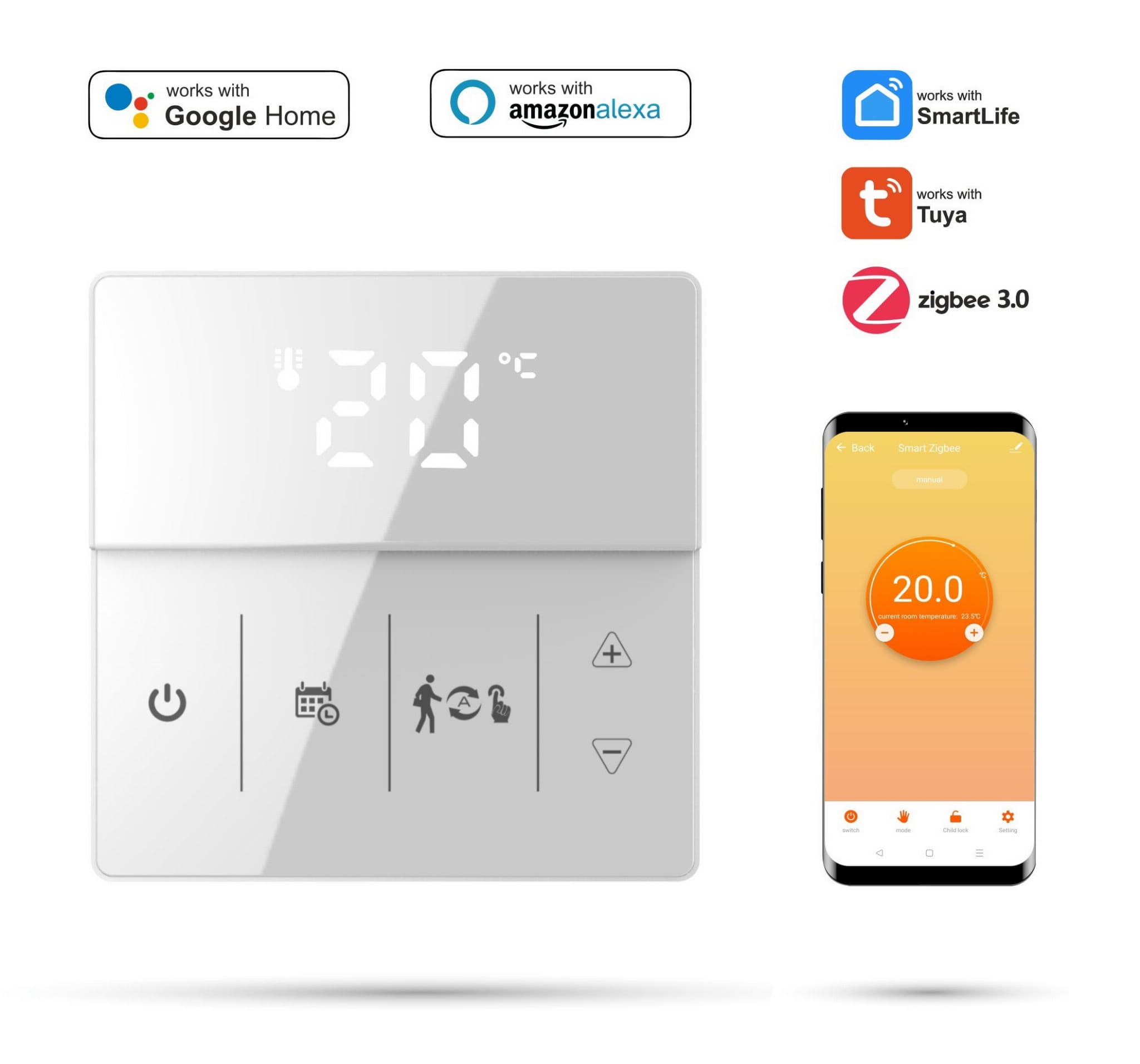 Zigbee Tuya 3a Pro Weißer Raumthermostat