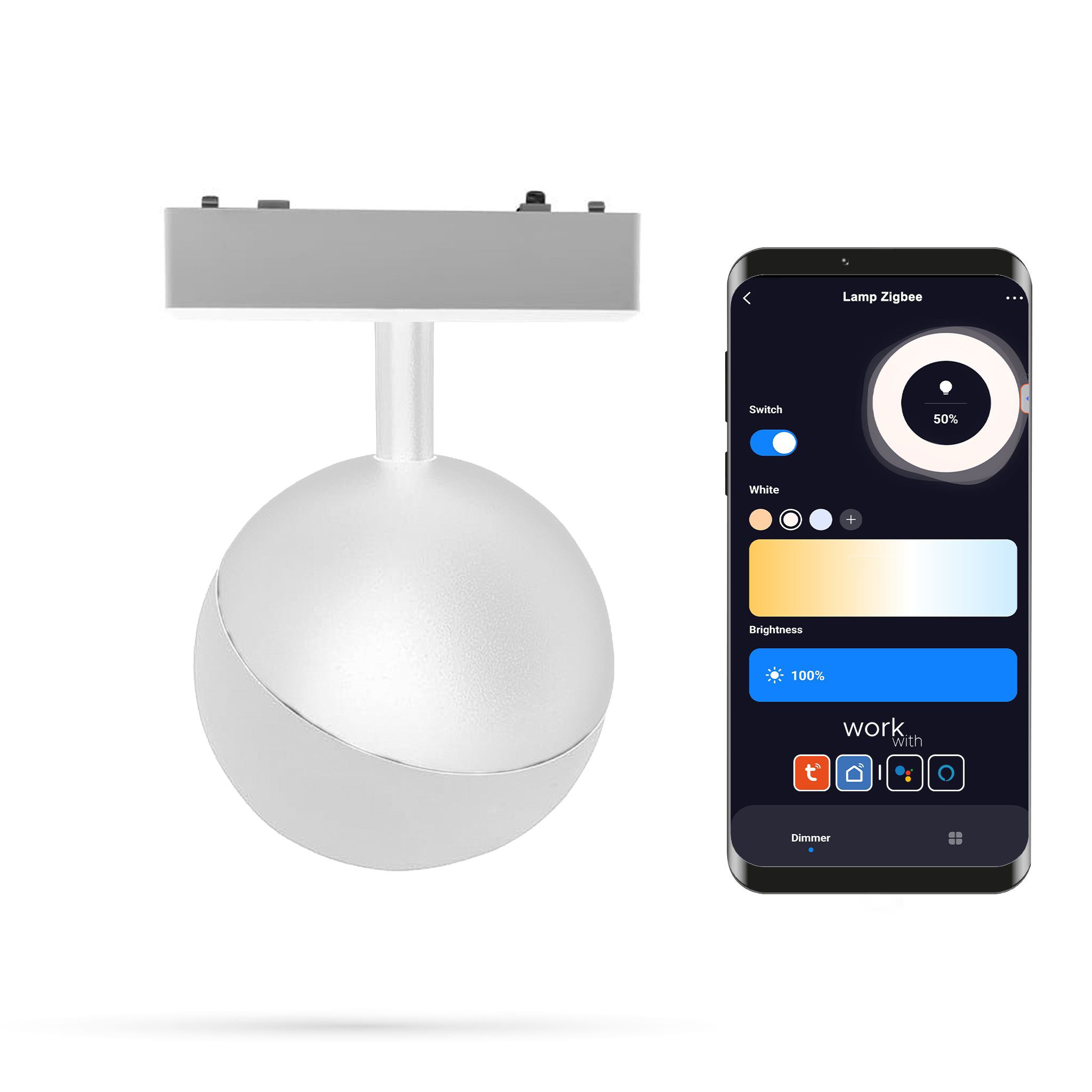 Zigbee Tuya Kugellampe Weiß 6w D Für Magnetschienen Slim Track 48vdc 3000-6000k Dimmbar
