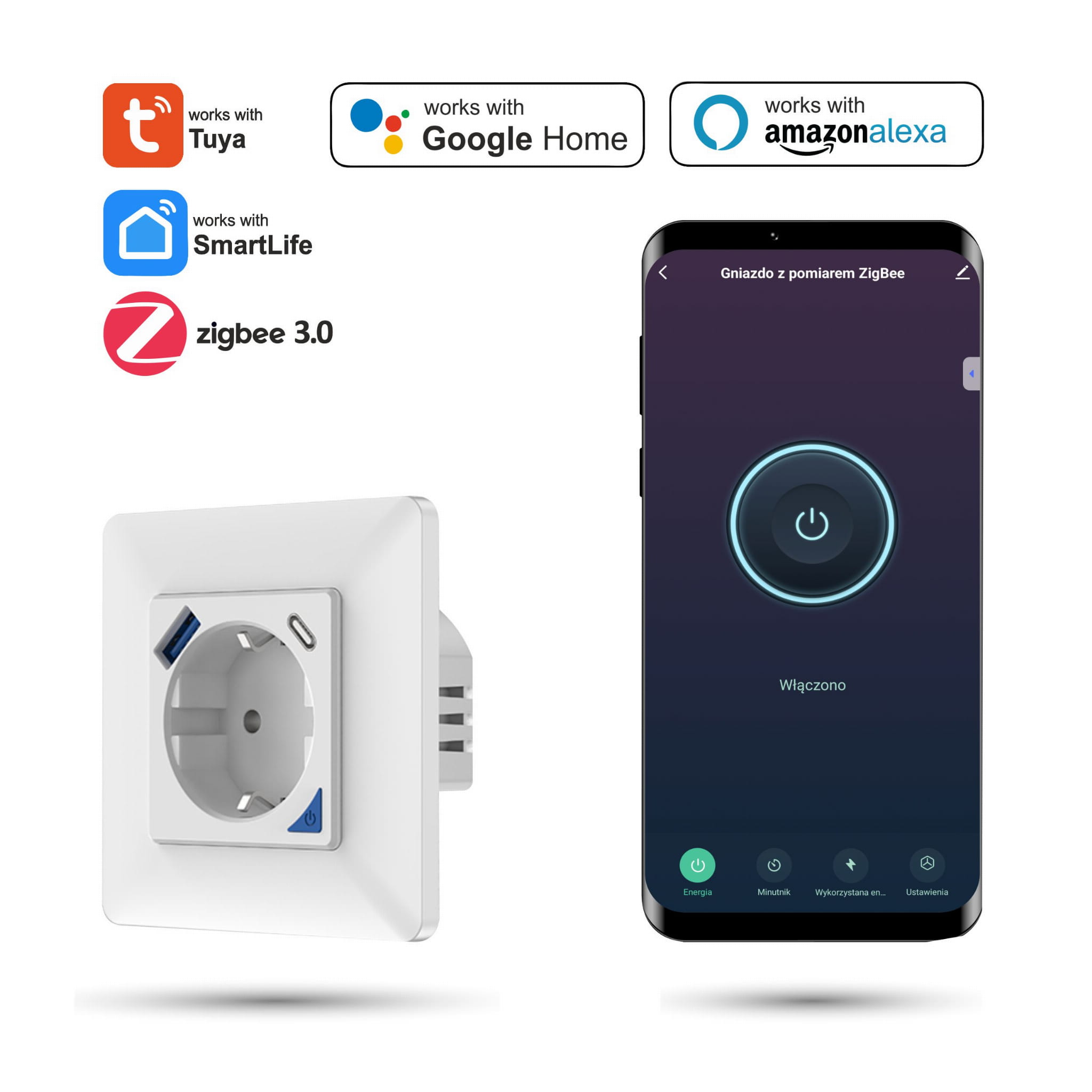 Zigbee-steckdose, Tuya-ladegerät 20w, Usb-c, Usb-a, Energiemessung
