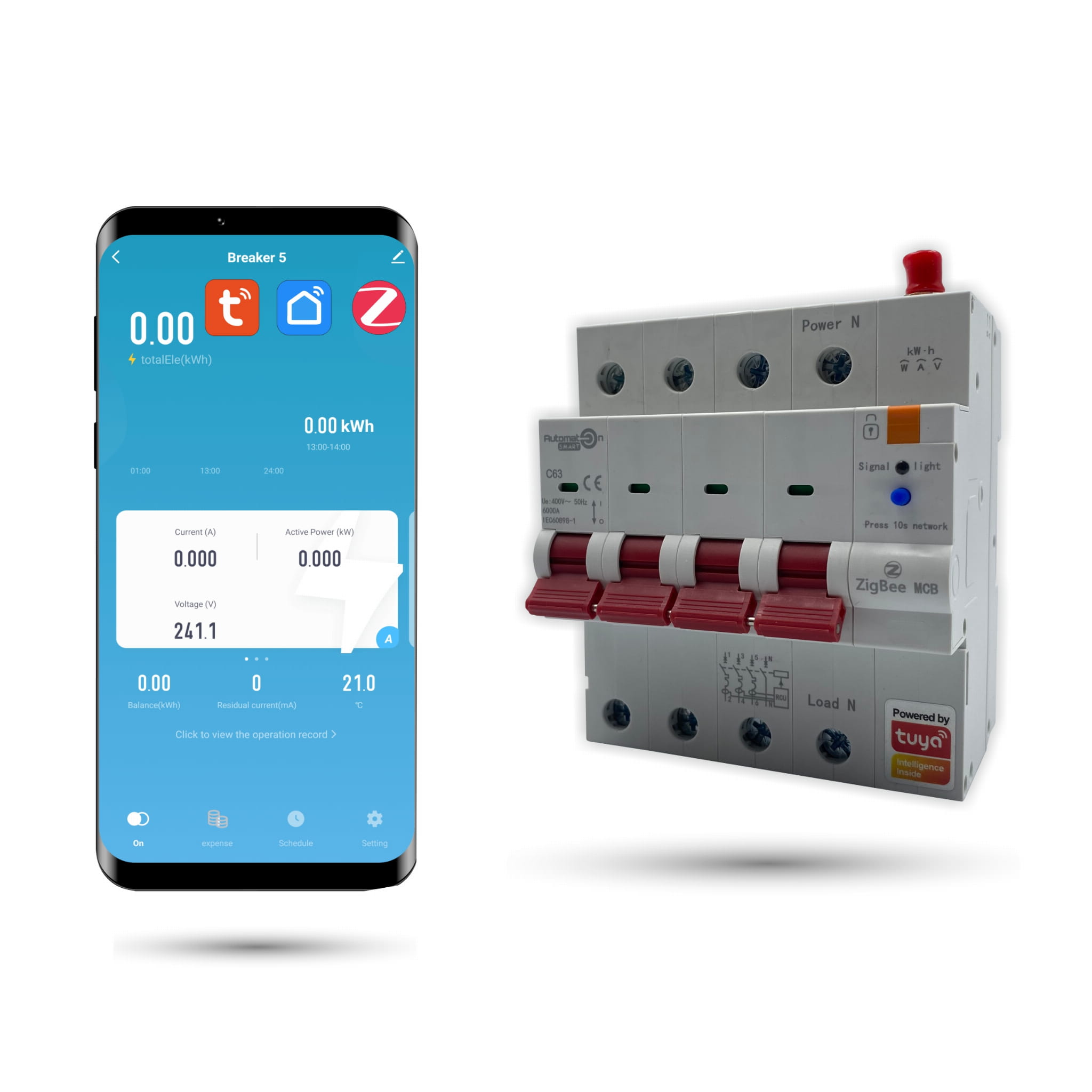 Zigbee Tuya Sicherung 3-phasig 63a 4p Energiemessung