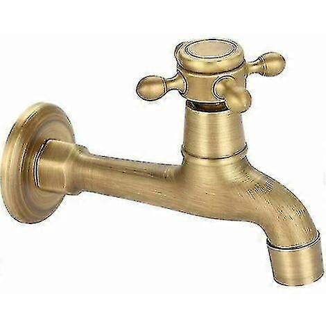 Antiker Wandwasserhahn Aus Messing Für Waschküche, Badezimmer, Garten Einteiliger Kaltwasserhahn Mit Langem Auslauf Und Messinggriff