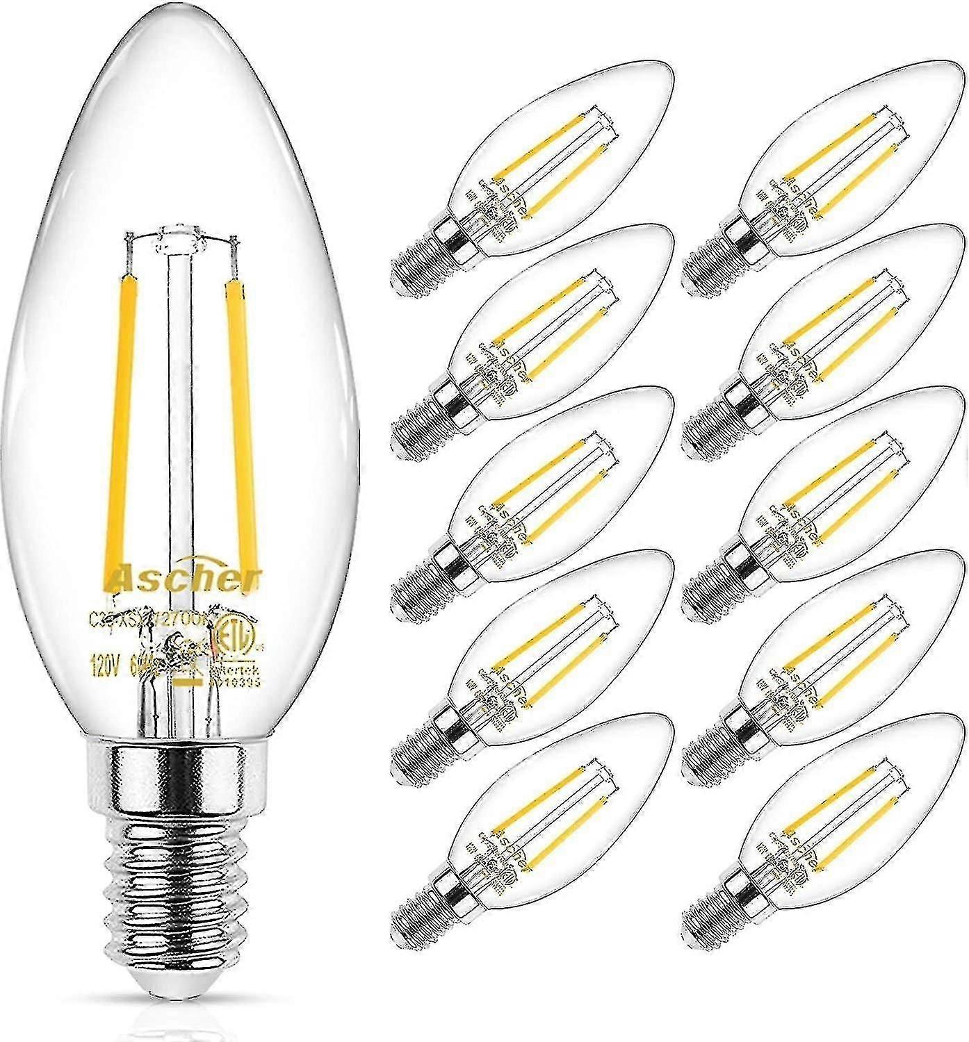 E12 Led-lampen Im Kerzenleuchter-stil, Entspricht 40 W, Warmweiß 2700 K, Klarer Glasfaden, Nicht Dimmbar, 10er-packung.