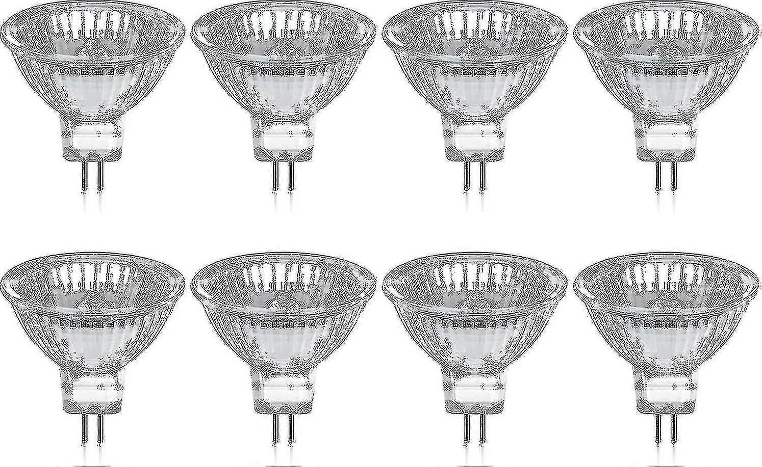 Packung Mit 8 Gu5.3 Mr16 35w 12v Halogenlampen, Dimmbar, Warmweiß 2800k, 400 Lumen, Mit Glasdiffusor.