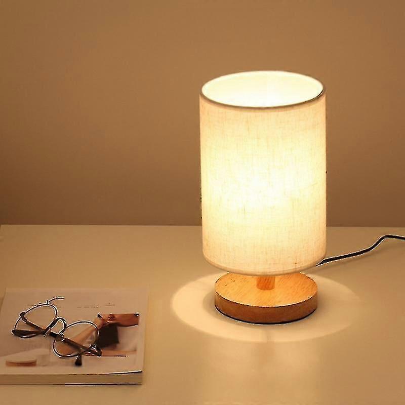 Runde Nachttischlampe Aus Massivholz Mit Stofflampenschirm Für Schlaf- Und Wohnzimmer
