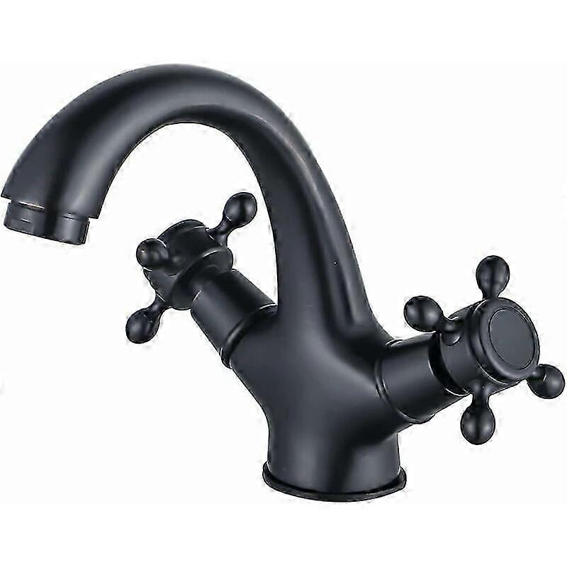 Retro-waschtischarmatur In Schwarz, Antikes Messing, Zweigriff-waschtischarmatur Im Landhausstil, Gebürstete Oberfläche, Für Badezimmer