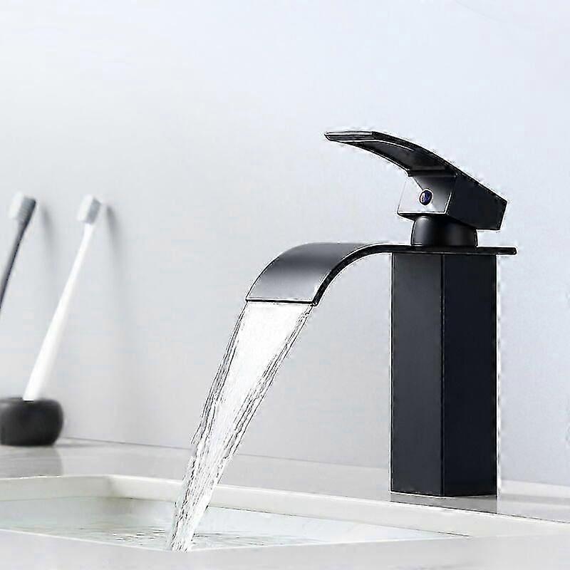 Moderne, Mattschwarze Wasserfall-waschtischarmatur, Messing-mischbatterie Mit Keramikkartusche