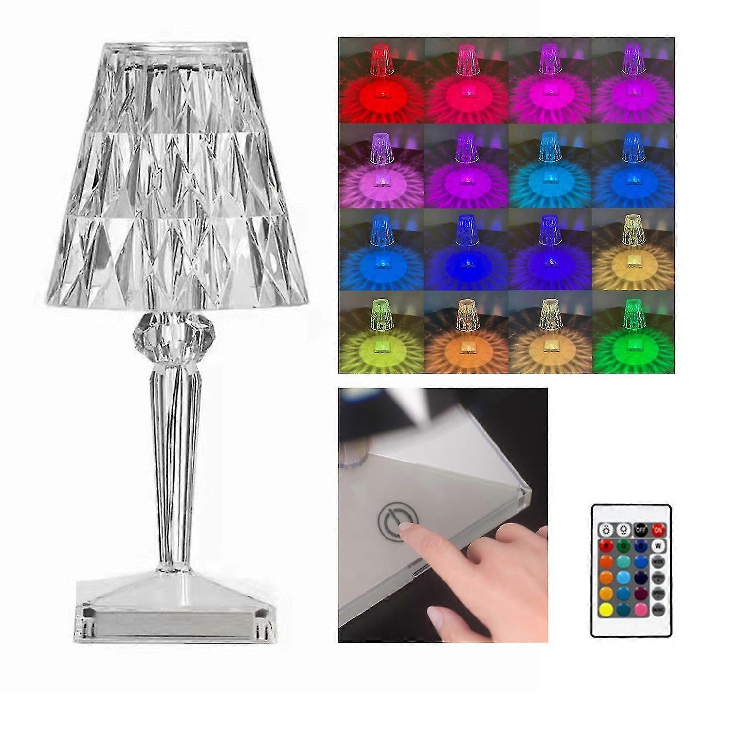 Kristall-touch-tischleuchte Mit 16 Rgb-farben, Usb-wiederaufladbare Led-schreibtischlampe Fürs Schlafzimmer