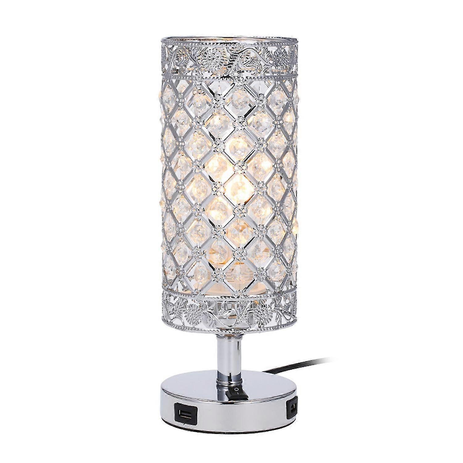 Moderne Kristall-nachttischlampe Mit Zwei Usb-ladeanschlüssen, Schreibtischlampe Für Die Schlafzimmerdekoration