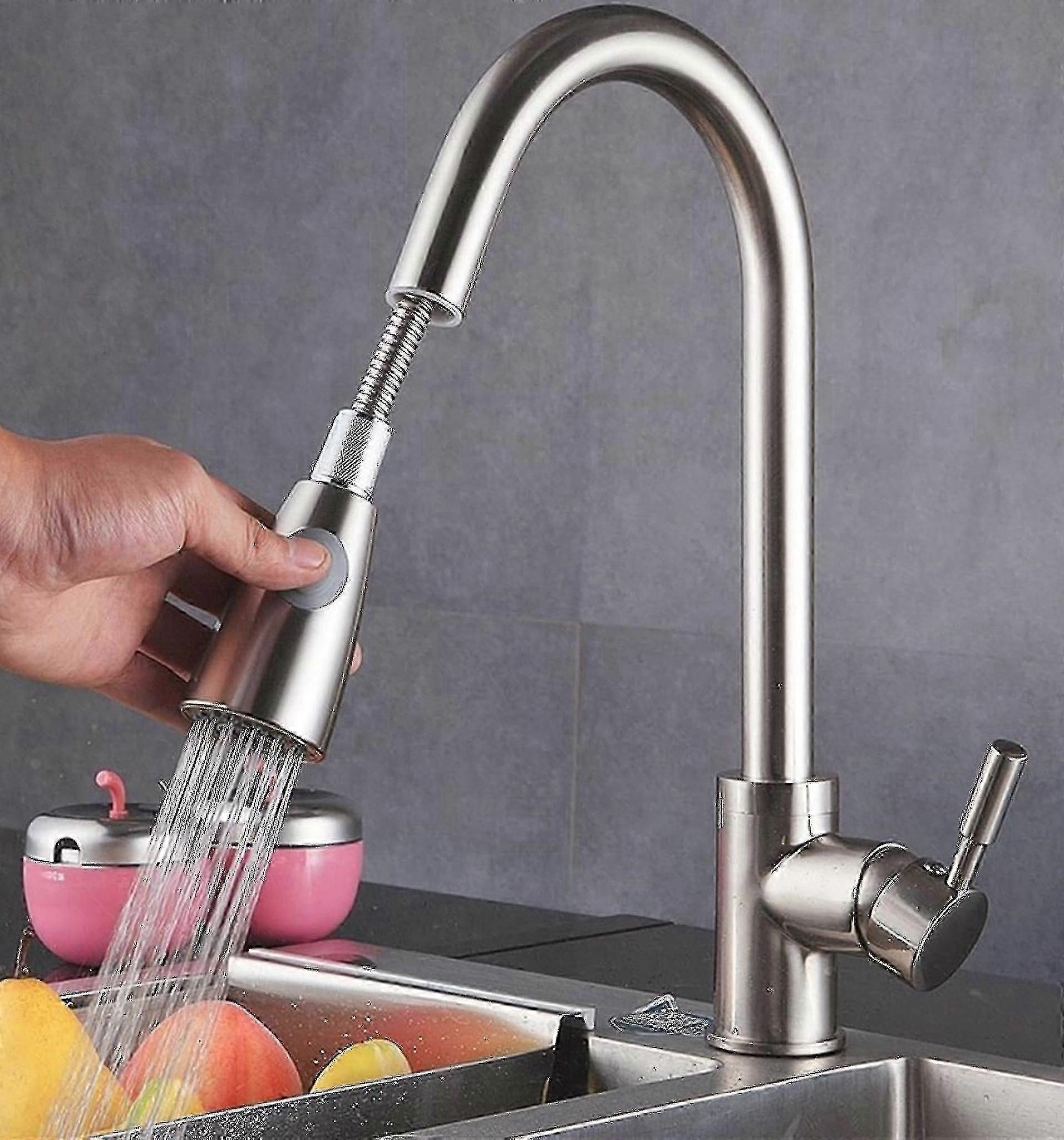 Küchenarmatur Aus Edelstahl Mit Ausziehbarem Brausekopf Und 360°-schwenkfunktion (sus304)