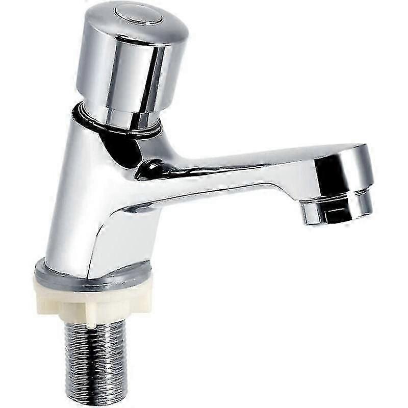 Silberverchromter Waschtischhahn Mit Automatischer Abschaltfunktion Und Timer Zum Wassersparen.