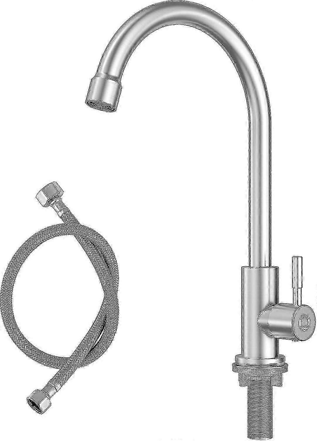 Küchenarmatur Für Kaltwasser Mit 60 Cm Langem Flexiblem Schlauch Und Muttern Aus Edelstahl 304, Einzelauslauf-armatur
