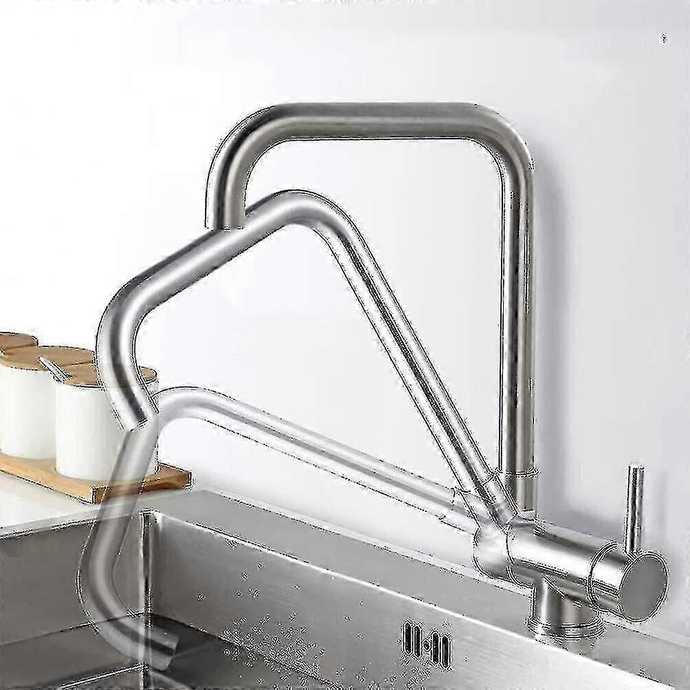 360° Schwenkbare, Klappbare Küchenarmatur Mit Einziehbarem Und Verstellbarem Spültischmischer In Gebürstetem Nickel