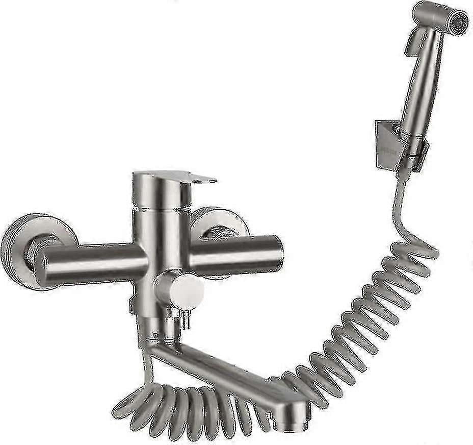Wandmontierte Einhebel-küchenarmatur Mit Ausziehbrause Und Spritzpistole, Edelstahl, Warm-/kaltwasser Für Spüle Und Badewanne.