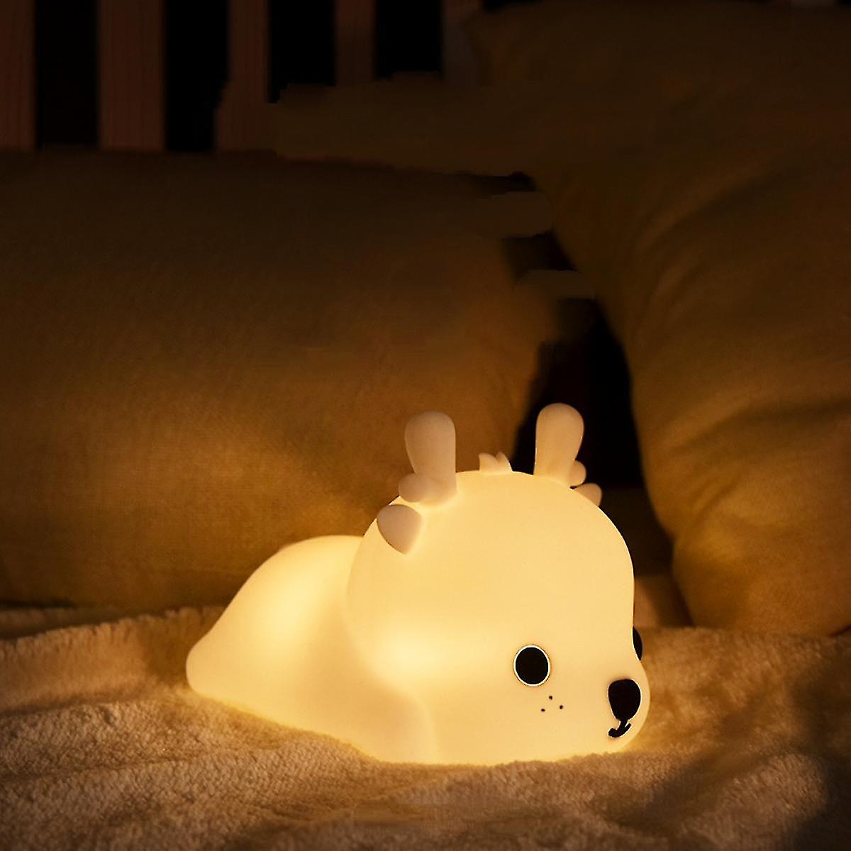 Nachtlicht Für Kinder, Hirsch-nachtlicht Fürs Kinderzimmer Mit Batterien, 7-farbige Tischlampe, Zimmerdekoration, Usb-c-aufladbar, Niedliches Mehrfarbiges Led-geschenk - Hy