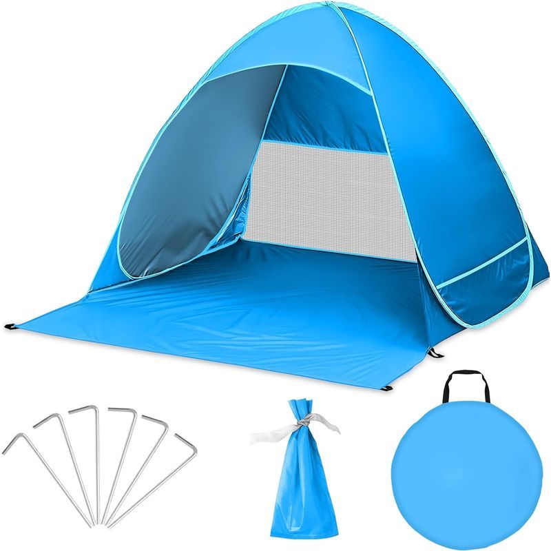 Pop-up-strandzelt, Upf 50+ Uv-sonnenschutz, Strandunterstand, Selbstaufbauender Windschutz, Sonnenschutzzelt Mit Tragetasche Und Heringen
