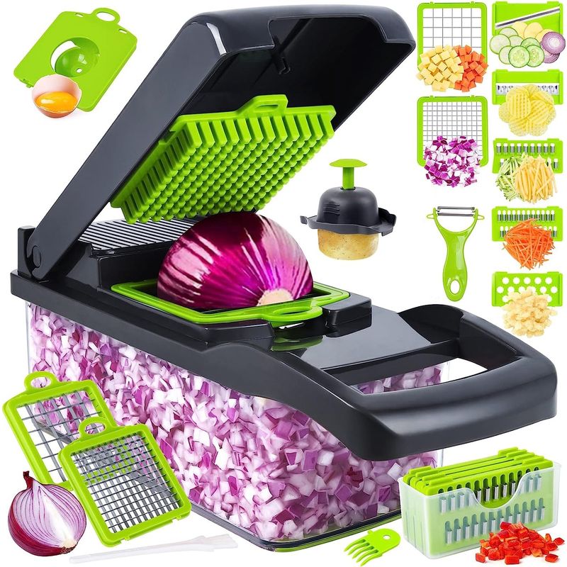 Multifunktionaler Gemüseschneider, 16-in-1 Küchenmandoline, Manueller Gemüseschneider, Professionelle Küchenmandoline, Gemüseschneider Mit 7 Verstellbaren Klingen, Gemüseschneider Für Zwiebeln, Tomate