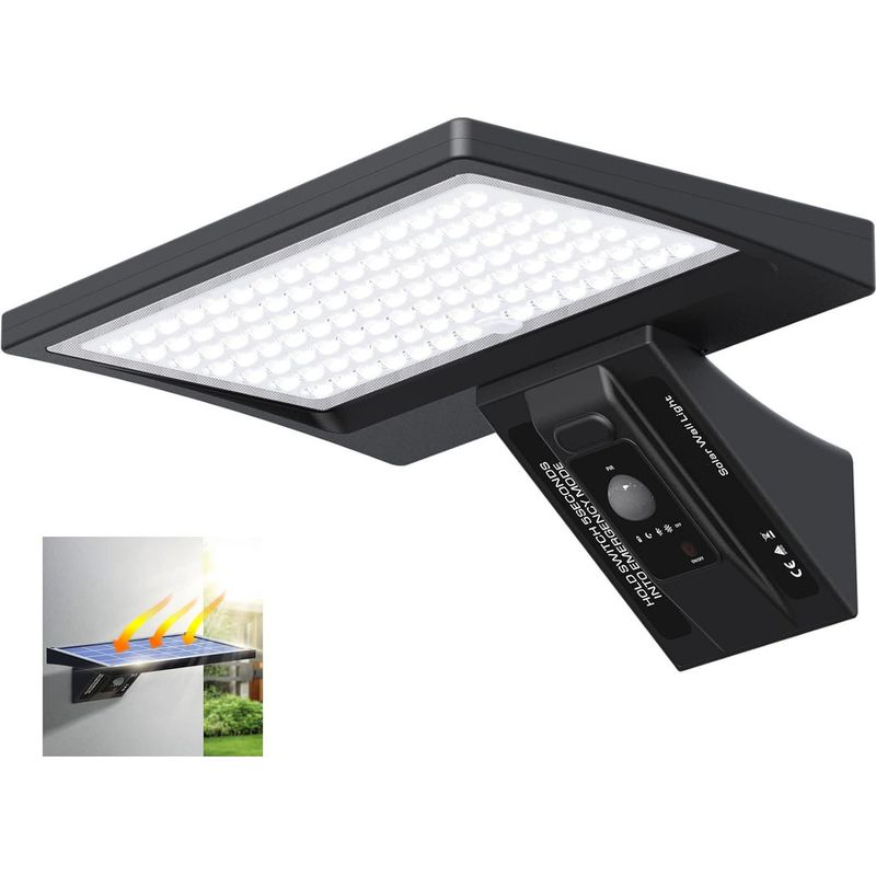 Mascot Solar-außenleuchte 5200 Mah, 1200 Lm, 104 Leds, Mit 150°-bewegungsmelder, Ip65-schutzart, Led-sicherheitsfluter, Wandleuchte