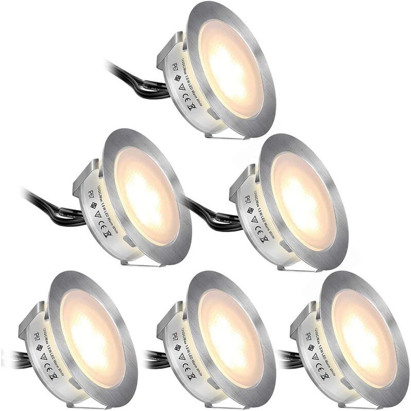 6er-set Led-einbaustrahler Für Den Außenbereich, Warmweiß (2800 K), Wasserdicht (ip67), 12 V Dc, 1,5 W, Ø 55 Mm, Mit Eu-stecker. Geeignet Für Holzterrassen Und Treppen.