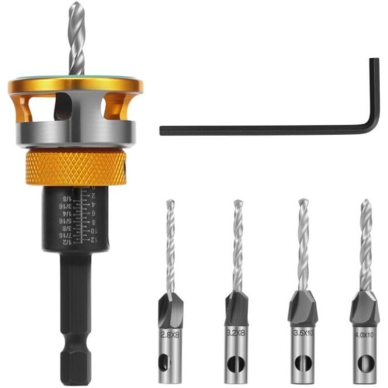 Senkbohrer-set, Aluminium-senkbohrer Mit Einstellbarem Tiefenanschlag Und 6,35 Mm (1/4") Sechskantschaft, Hss-m2 Senkbohrer Für Die Holzbearbeitung