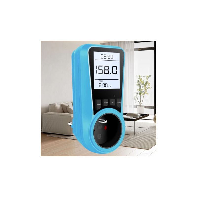 Wattmeter-steckdose, Energiezähler Mit Hintergrundbeleuchtetem Lcd-display, Stecker Mit Digitalanzeige, Max. 3680 W – Blau