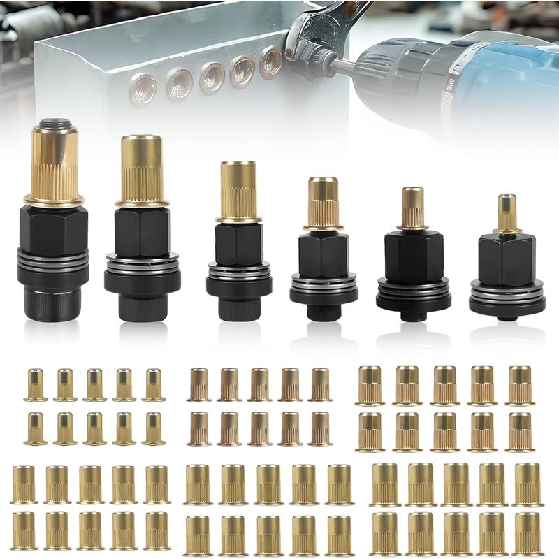 Satz Mit 6 Gewindeeinsatzzangen Aus Metall, Metallnietmuttern Für M3, M4, M5, M6, M8 Und M10 Mit 60 Muttern, Handnietzange