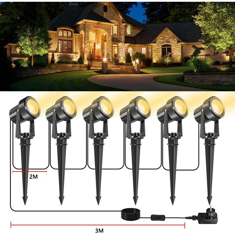 Led-außenstrahler, Warmweißes 3000k Gartenlicht, Ip67 Wasserdichte Außenstrahler, Gartenlampen Mit 3 M 27v Adapter, Led-außenstrahler Für Gärten, Höfe Und Bäume (6er-pack)