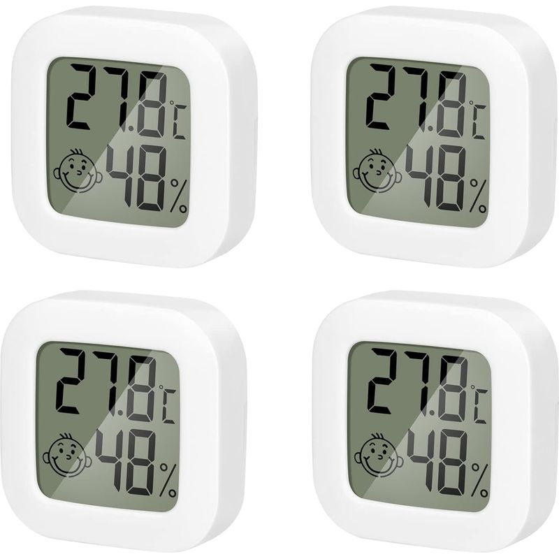 4er-pack Mini-lcd-thermometer/hygrometer Für Den Innenbereich – Hochpräzise Temperatur- Und Hygrometeranzeige Mit Luftsymbol – Ideal Für Küche, Kinderzimmer, Gewächshaus, Lagerhalle Und Büro.
