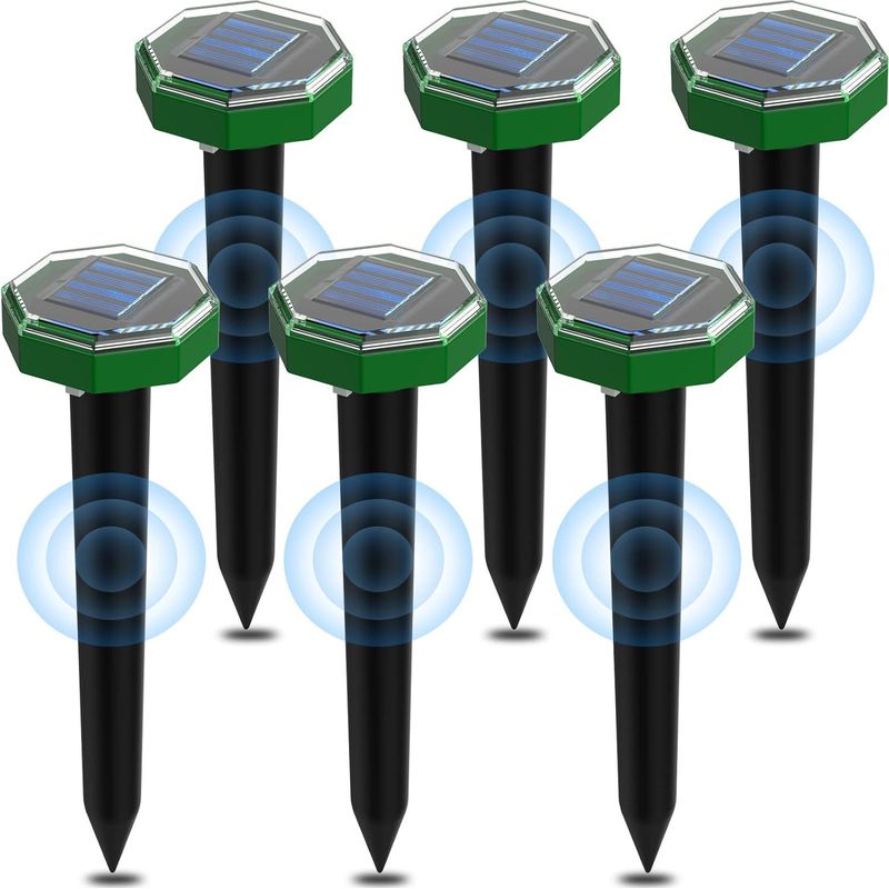Solarbetriebenes Ultraschall-maulwurfsabwehr-set, 6-teilig, Wasserdicht Nach Ip65, Geeignet Für Gärten, Terrassen Und Rasenflächen Zur Maulwurfsabwehr