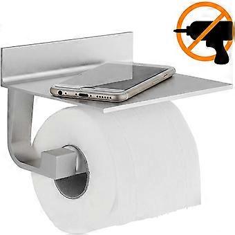 Selbstklebender Toilettenpapierhalter Mit Integriertem Handyhalter Aus Aluminium Für Küche Und Bad (silber)