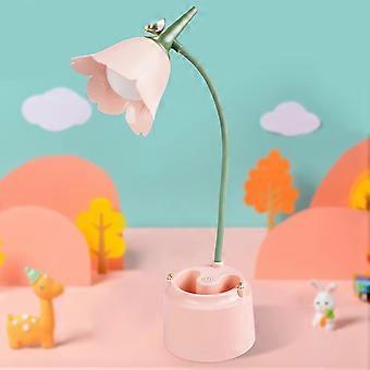 Ästhetisch Ansprechende Kinderschreibtischlampe, Berührungsempfindlich Mit Einstellbarer Helligkeit Und 3 Farbmodi, Naturinspiriertes Design Mit Blumen Und Vögeln