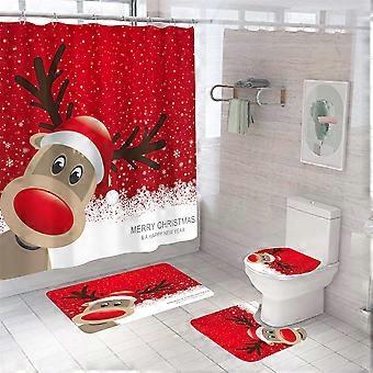 4-teiliges Set Bestehend Aus Duschvorhang, Badematte, Wc-sitzbezug Und Wc-vorleger Zur Dekoration Ihres Badezimmers Zu Weihnachten.