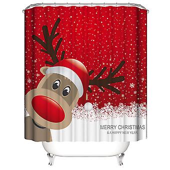 Weihnachtlicher Duschvorhang 180 X 180 Cm, Weihnachtsmotiv Mit Rentier, Aus Wasserdichtem Polyester Mit 12 Haken, Ideal Für Die Weihnachtsdekoration Und Das Badezimmer.