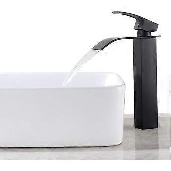 Schwarzer Wasserfall-waschtischmischer, Hoher Einhebel-waschtischmischer, Breiter, Quadratischer Messingauslauf, Warm- Und Kaltwasseranschluss