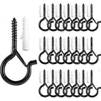 Sztxj Q-hanger 24er-pack Schraubhaken Zum Aufhängen Von Lampen An Der Wand, Im Schrank Oder An Der Decke, Mit Sicherheitsschlaufe, Ideal Für Silvester, Partys, Zuhause Oder Garage (schwarz)